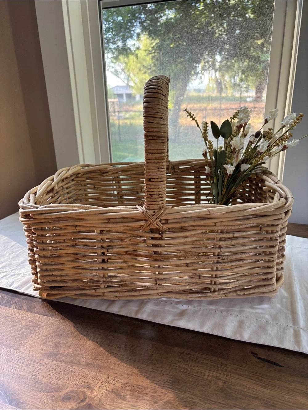 Vintage Handwoven Natural Rattan Basket with Handle